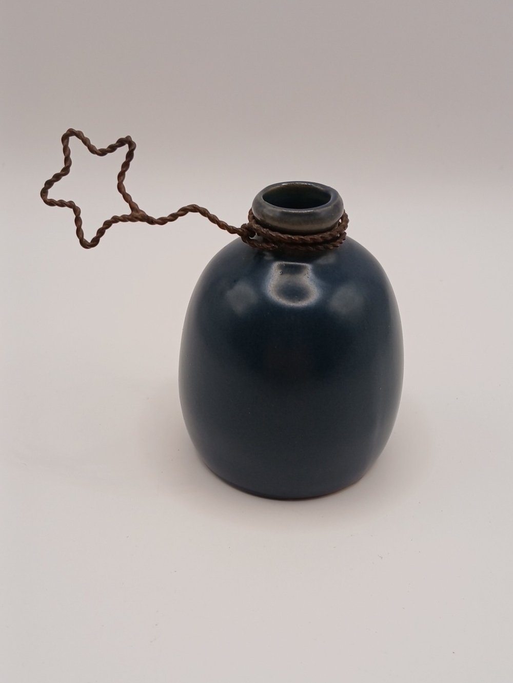 Honey & Me Small Blue Ceramic Vase with Wire Star